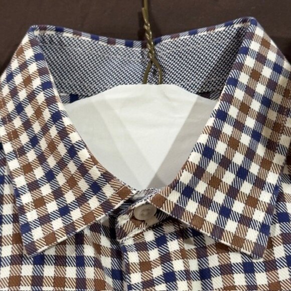 Blue and brown check Johnston & Murphy men's shirt M - Picture 2 of 6